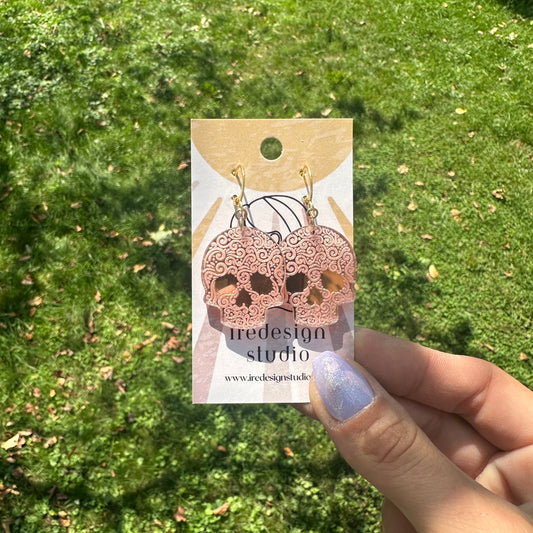 Death by Disco | Rose Gold Mirror Skull Earrings