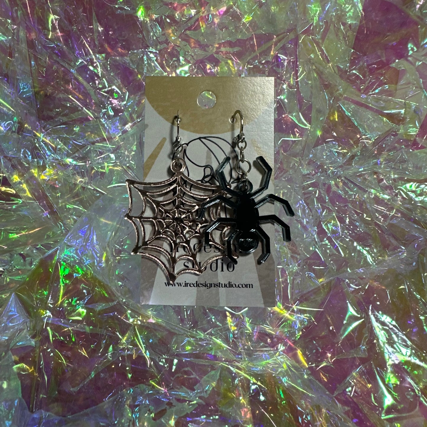 Spider & Web Mirror Acrylic Earrings