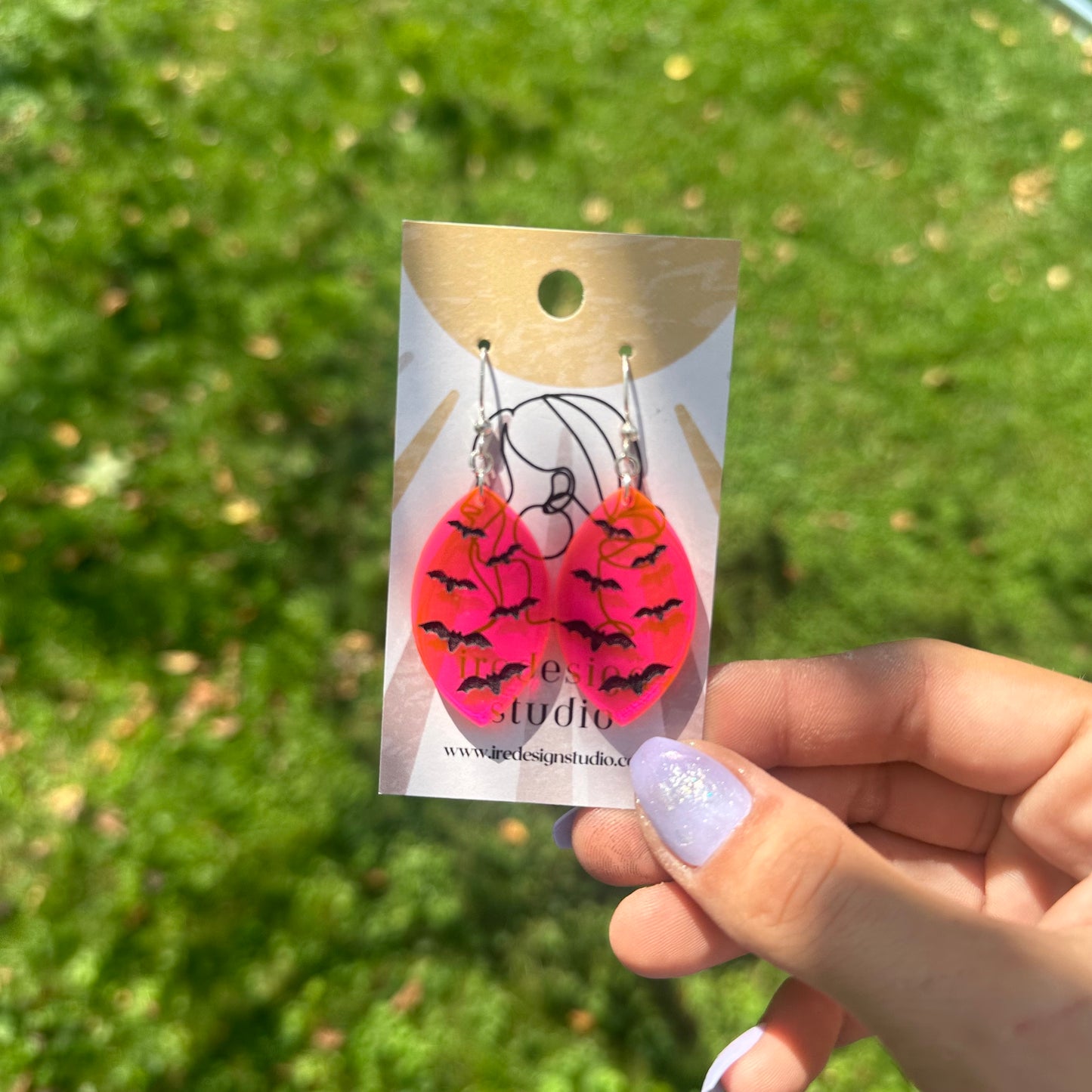 Fluorescent Pink Bat Earrings